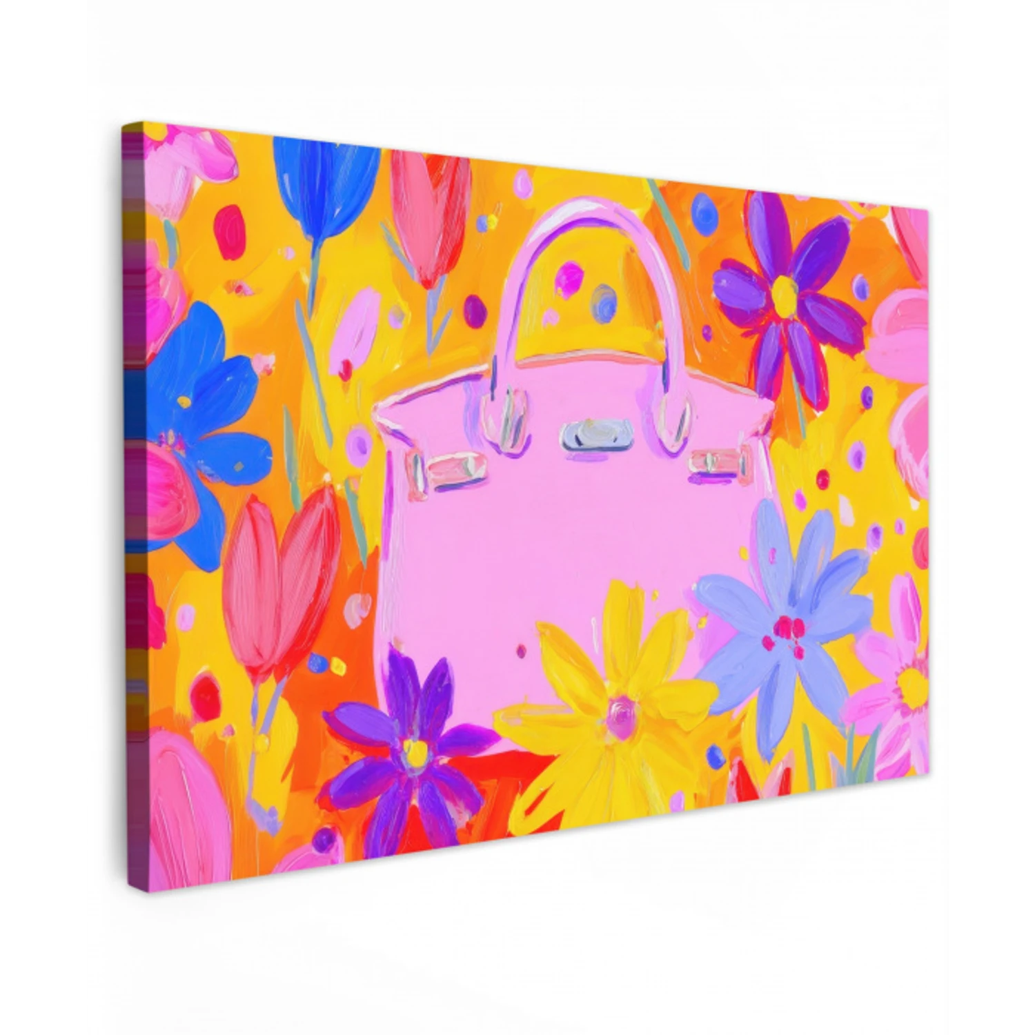 Tas - Roze - Bloemen canvas 2cm klein -z3d