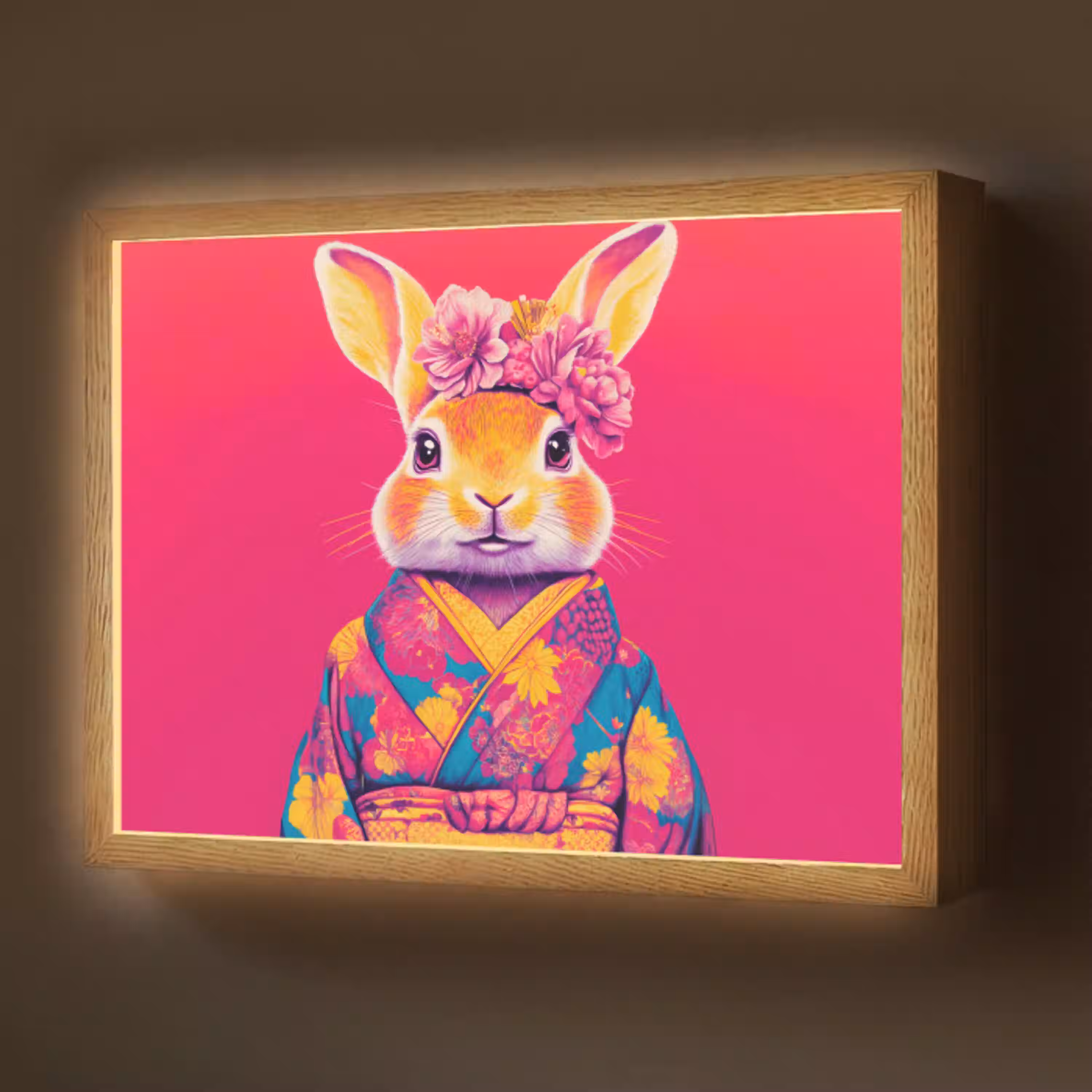 Konijn - Bloemen - Kleurrijk - Kimono Light Box met batterij (Wandlamp) middel -z3d_website