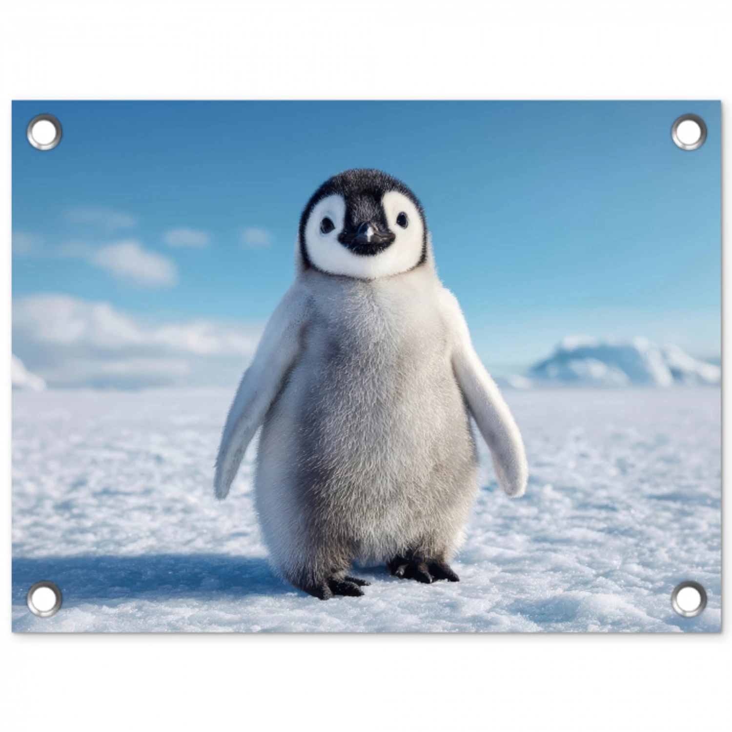 Pinguïn - Sneeuw - Landschap - Wit tuinposter los doek klein -3d