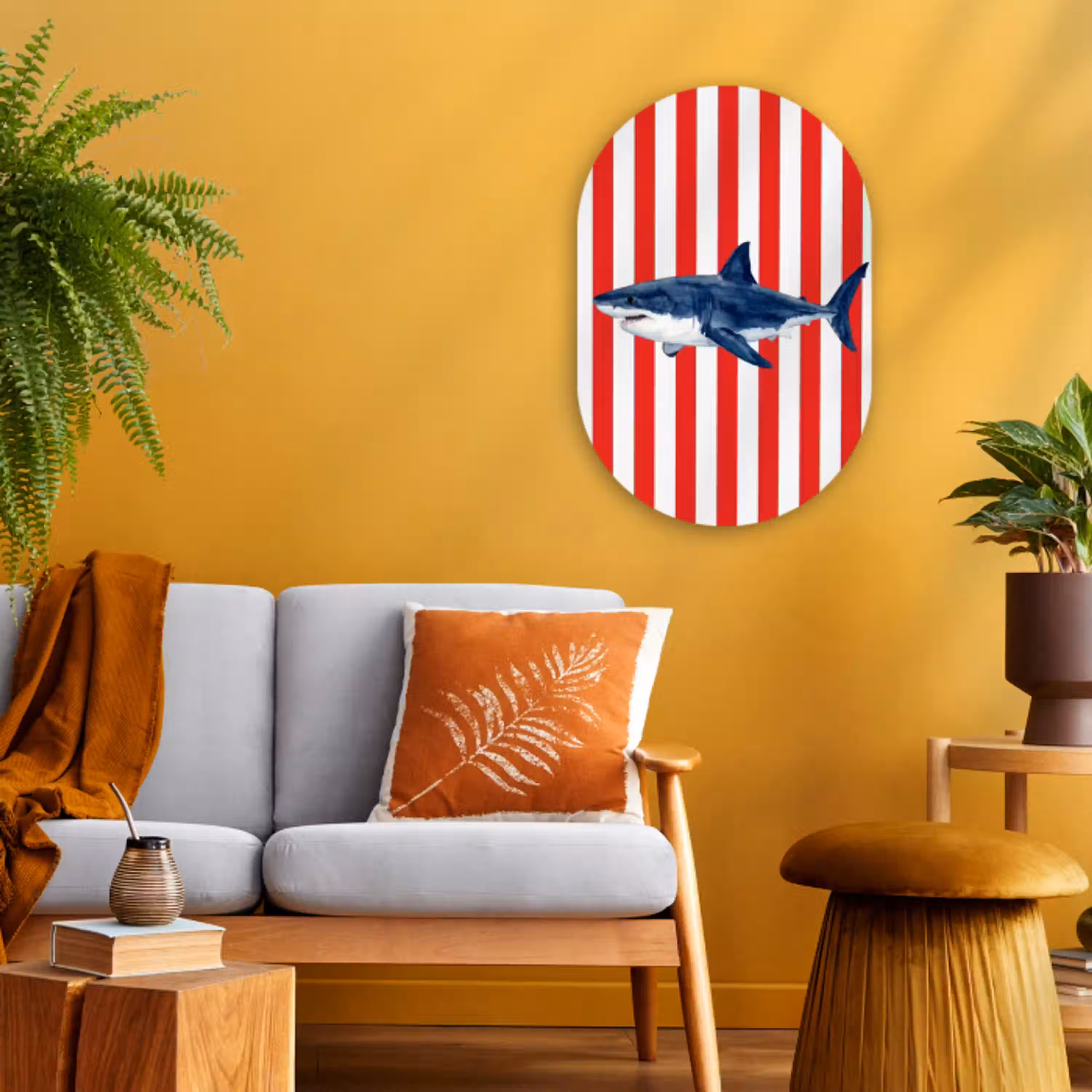 Vis - Haai - Zee - Illustratie - Blauw Wandcirkel Ovaal Forex klein -sfeer4