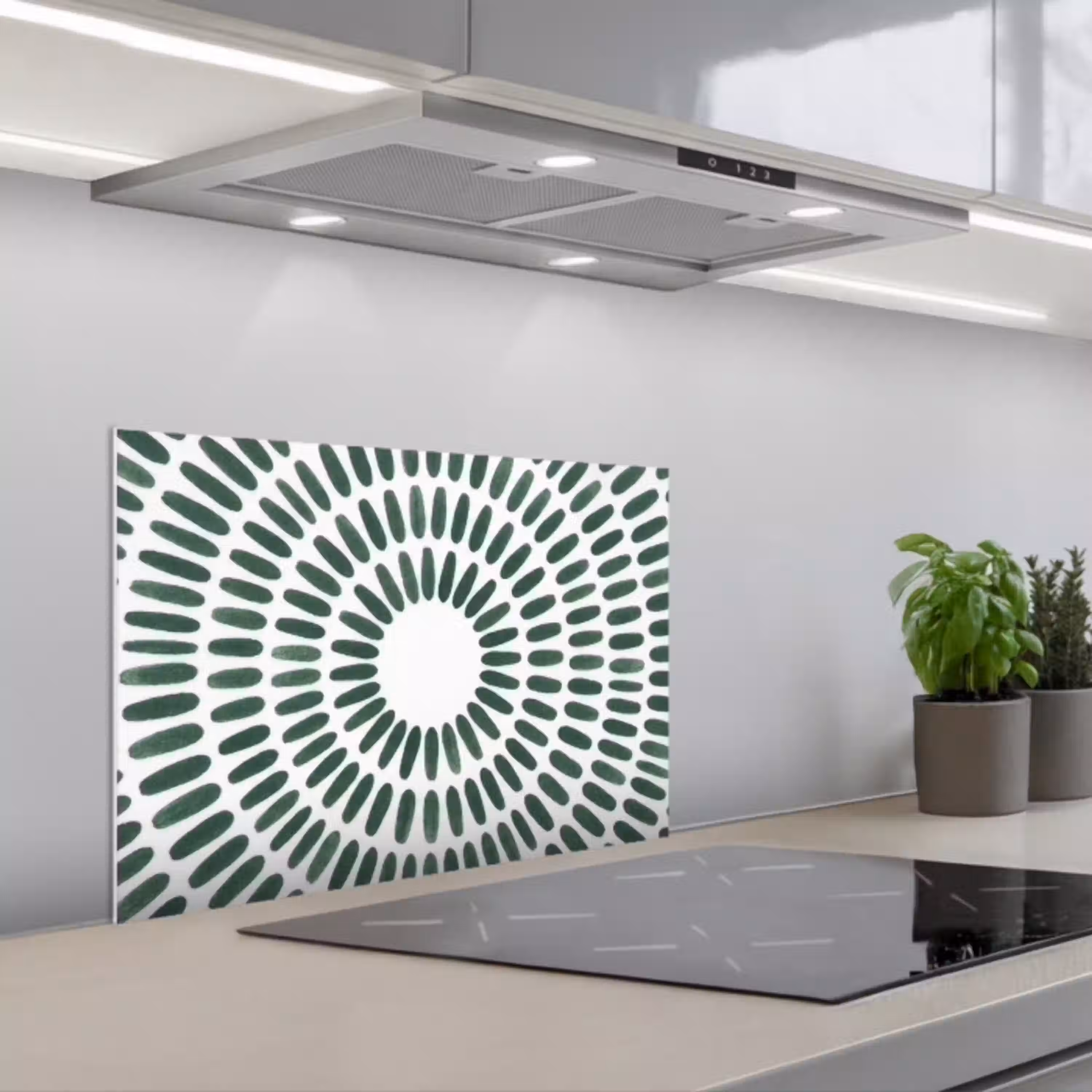 Abstract - Cirkel - Patroon - Modern - Groen keuken achterwand spatscherm klein -3d_schuin