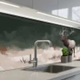 Edelhert - Gewei - Schildering - Rustiek keuken achterwand 2 middel -3d_schuin