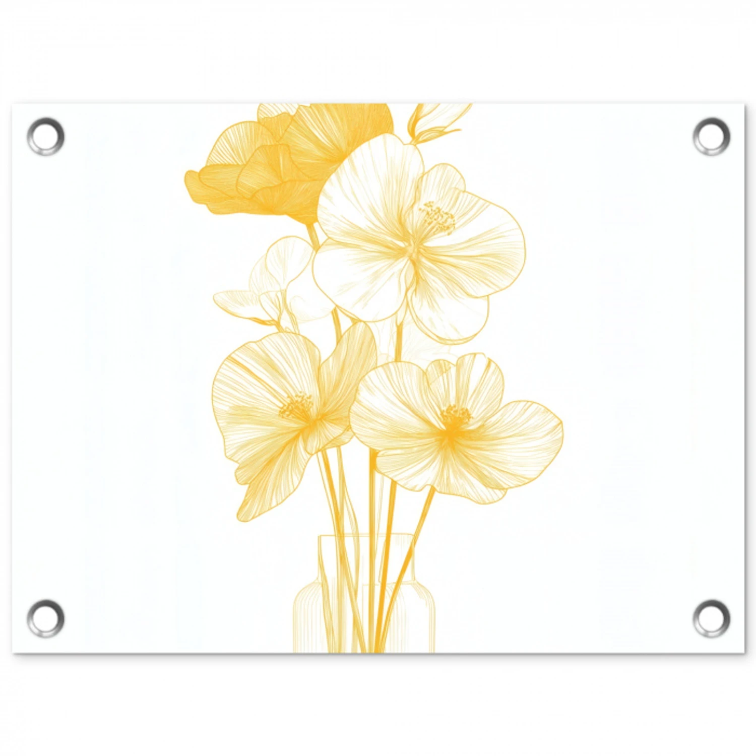 Lijntekening - Bloemen - Geel - Vaas tuinposter los doek klein -3d