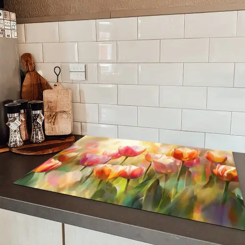 Tulpen - Sprookjesachtig - Kleurrijk Inductie beschermer vinyl 3mm klein -sfeer3