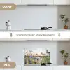 Zomeravond met Korenbloemen keuken achterwand spatscherm klein -voor_na_NL