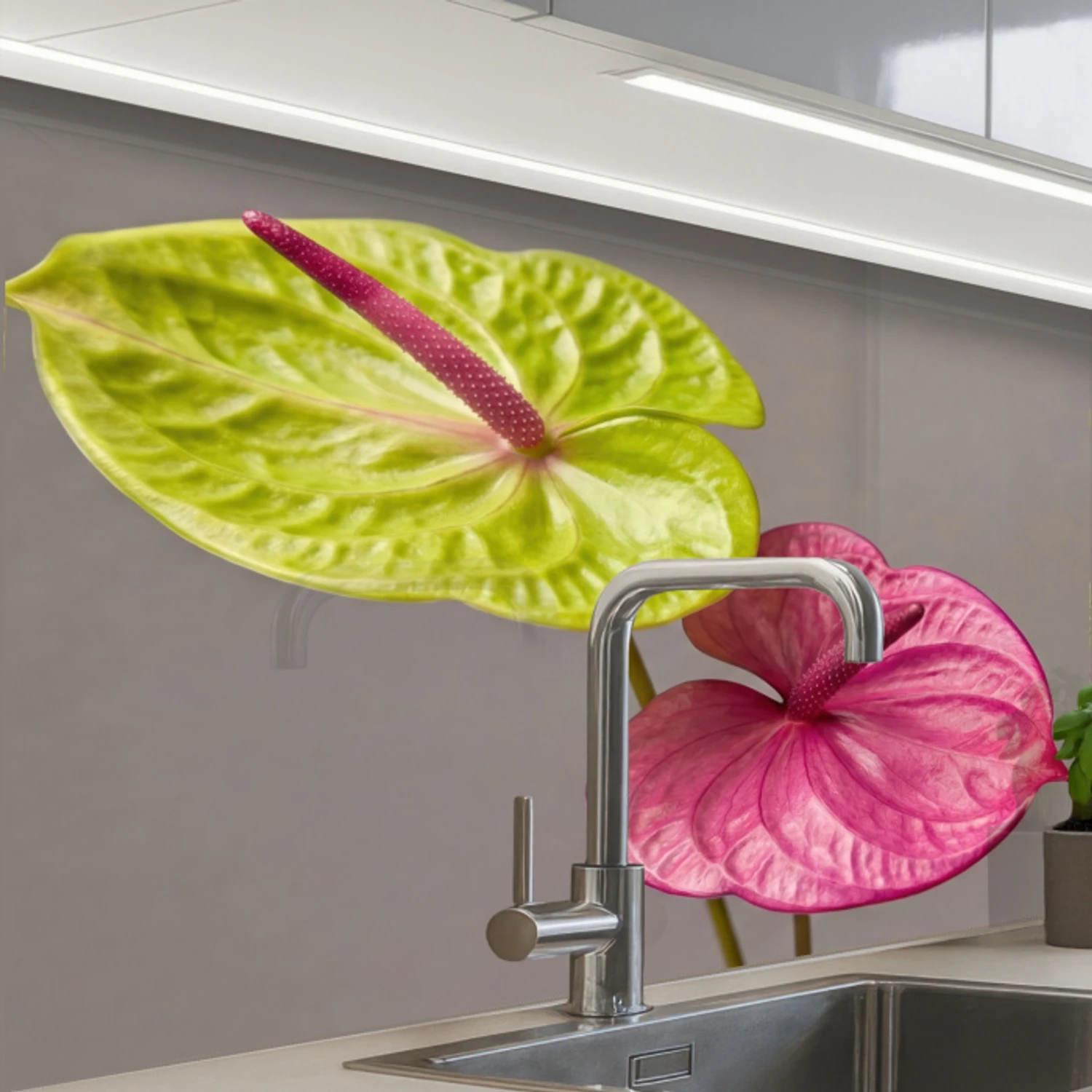 Planten - Anthurium - Groen - Roze keuken achterwand 2 middel -zzzz3d_schuin