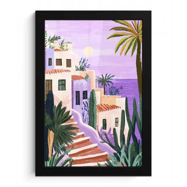 Huizen - Minimalistisch - Palmbomen - Kust fotolijst zwart zonder passe partout klein -3d