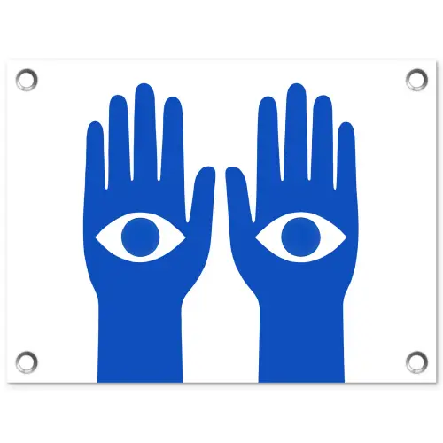Handen - Twee - Ogen - Blauw tuinposter los doek klein -3d