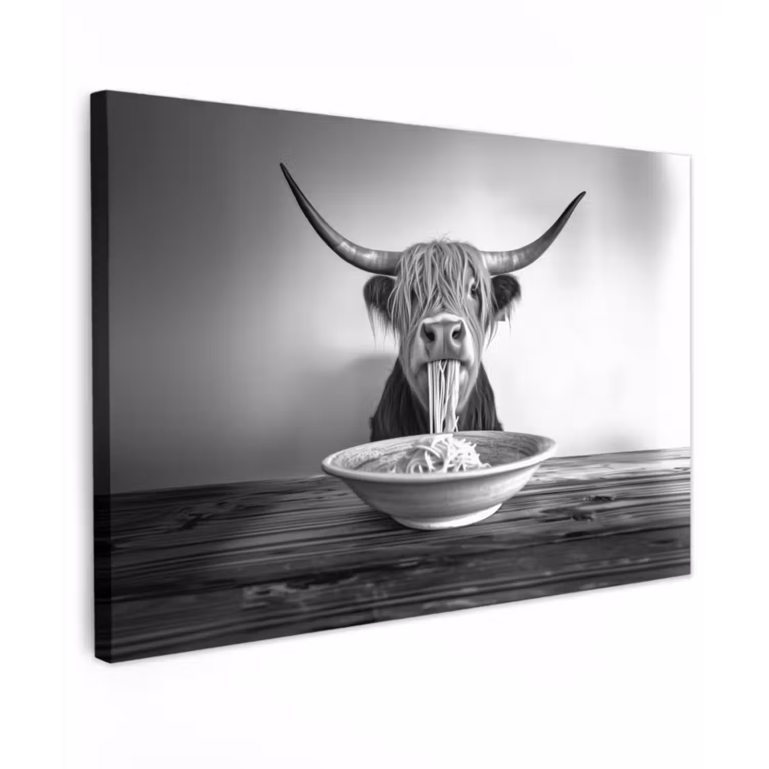 Buiten canvas - Schotse Hooglander - Spaghetti - Dieren - Zwart wit