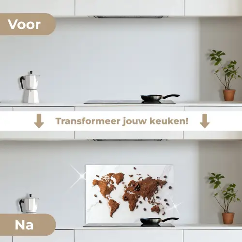 Wereldkaart - Koffie - Marmer keuken achterwand spatscherm klein -voor_na_NL
