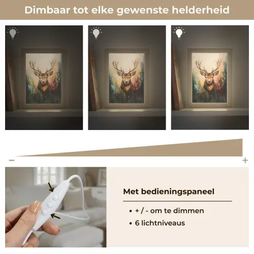 Hert - Geverfd - Gewei - Bruin Light Box met kabel (Tafellamp) klein -USP_dimbaarNL