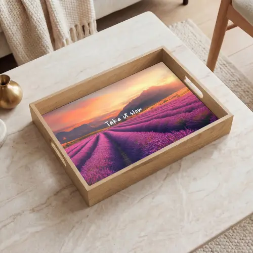 Lavendelveld - Quote - Zonsondergang Dienblad Rechthoek middel -sfeer1