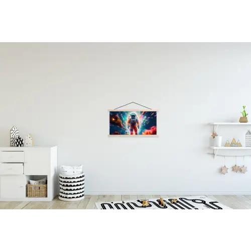Astronaut - Neon - Meteoriet - Neon textielposter latten blank klein -kinderkamer
