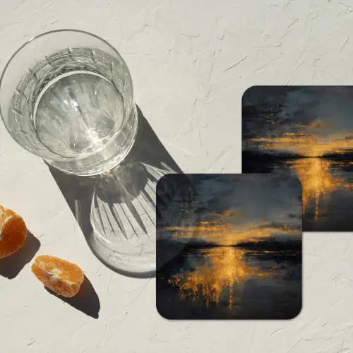 Gouden Reflectie op Water onderzetter kurk middel -sfeer4