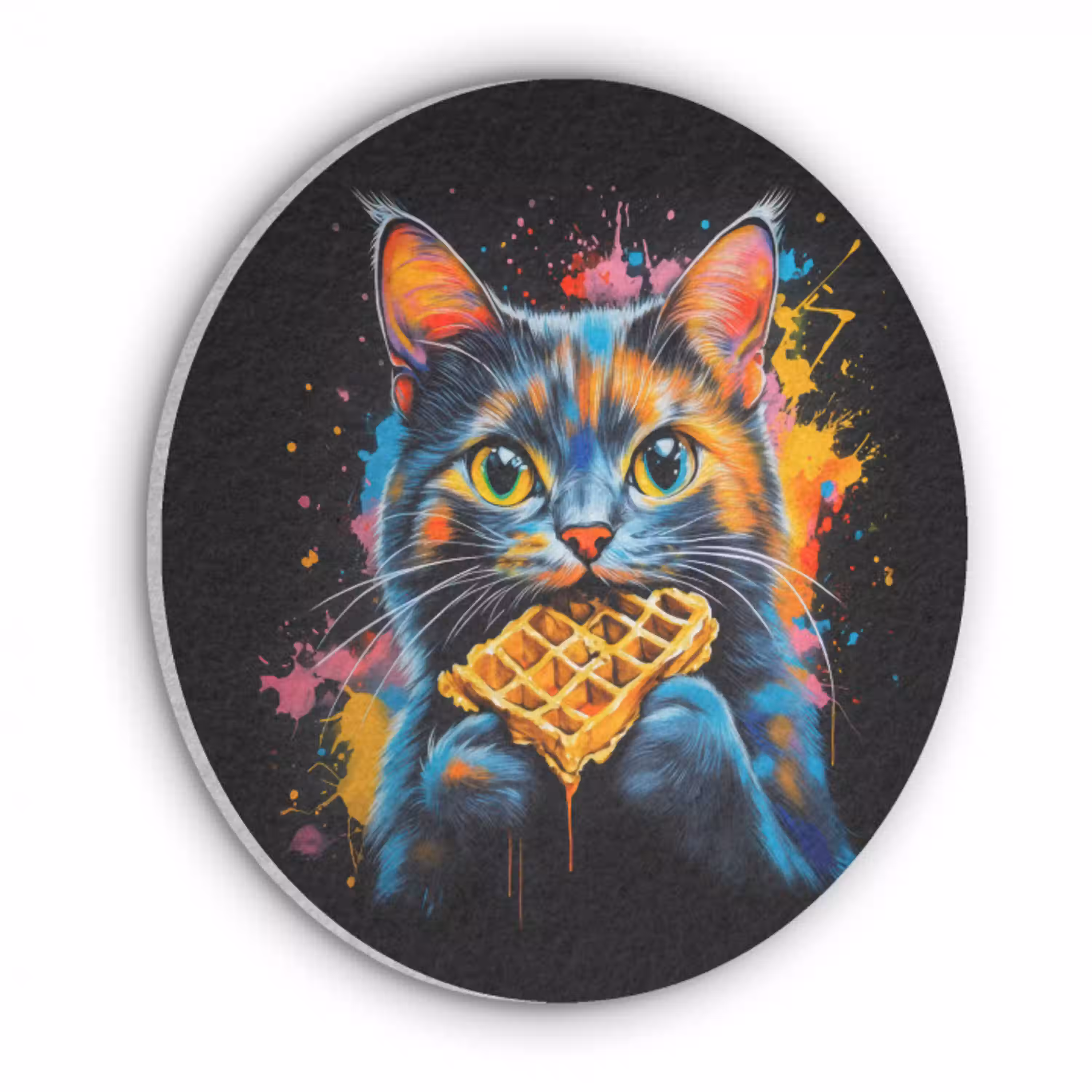 Kat - Graffiti - Kleurrijk - Wafel - Eten Akoestische PET Vilt - Rond klein -3d