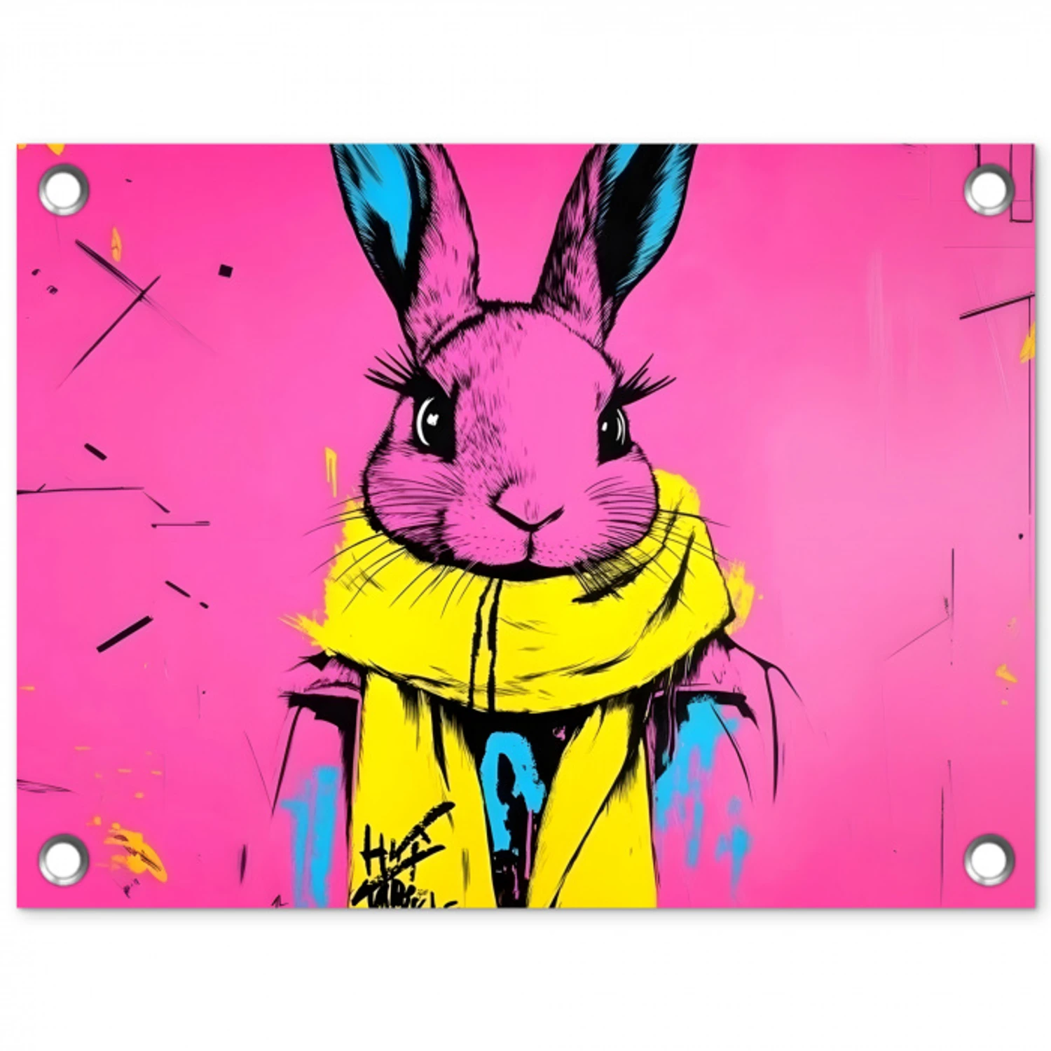 Konijn - Felroze - Sjaal - Abstract tuinposter los doek klein -3d