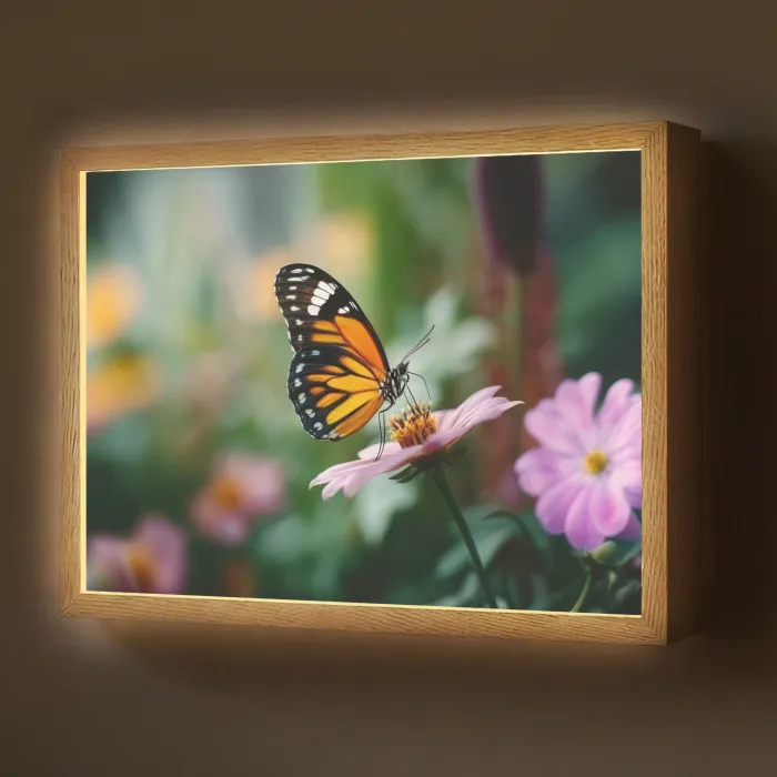 Roze bloemen - Vlinder - Zachte focus Light Box met batterij (Wandlamp) middel -z3d_website