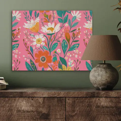 Roze - Bloemen - Wit - Oranje PET vilt klein -sfeer2