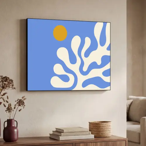 Minimalistisch - Organisch patroon - Blauw Textielframe zwart klein -sfeer3