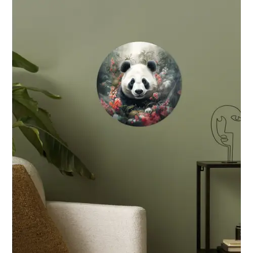 Panda - Wilde dieren - Bloemen - Natuur Wandcirkel behangsticker klein -sfeer2