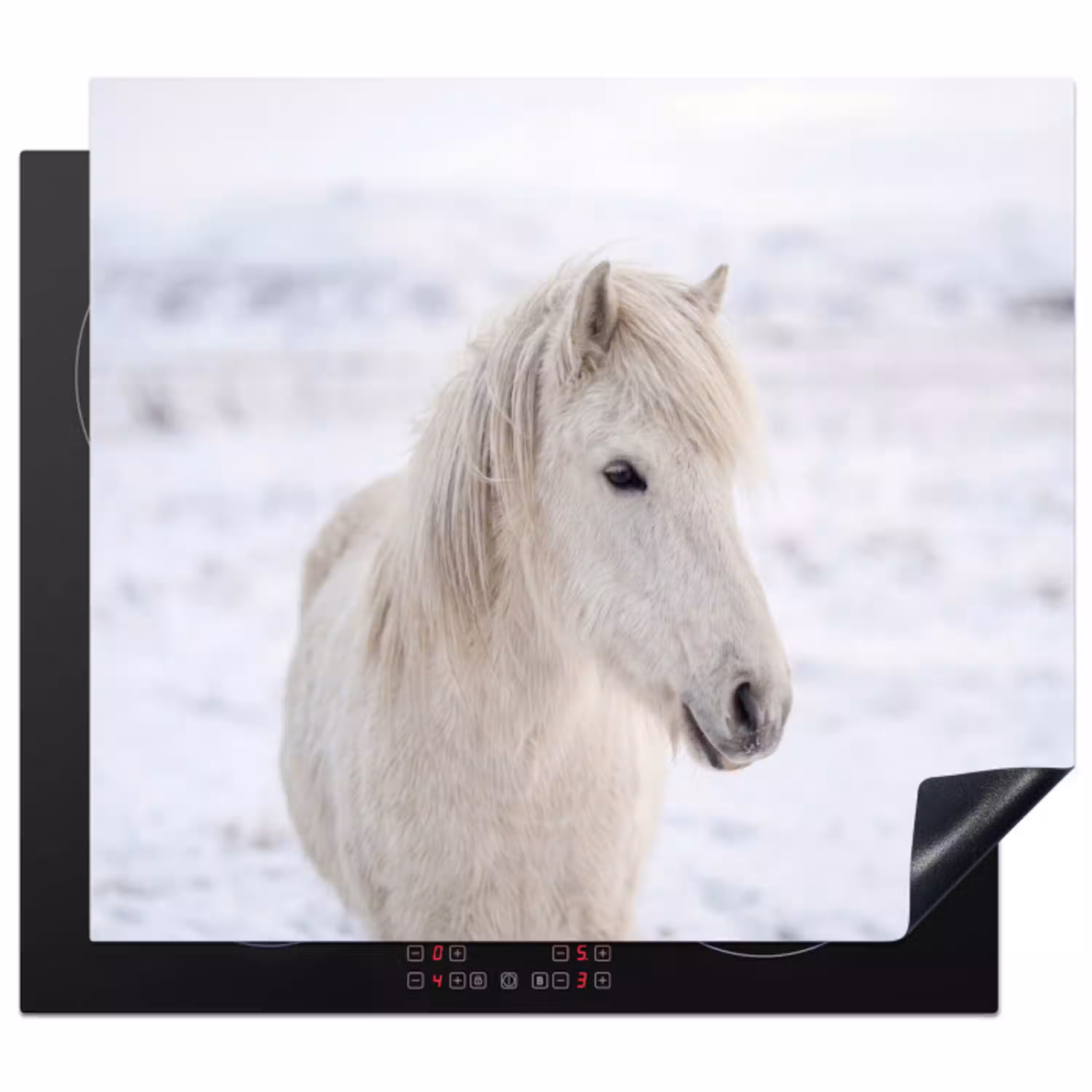 Paard - Kop - Winter - Dieren - Wit Inductie beschermer vinyl 3mm middel -3d
