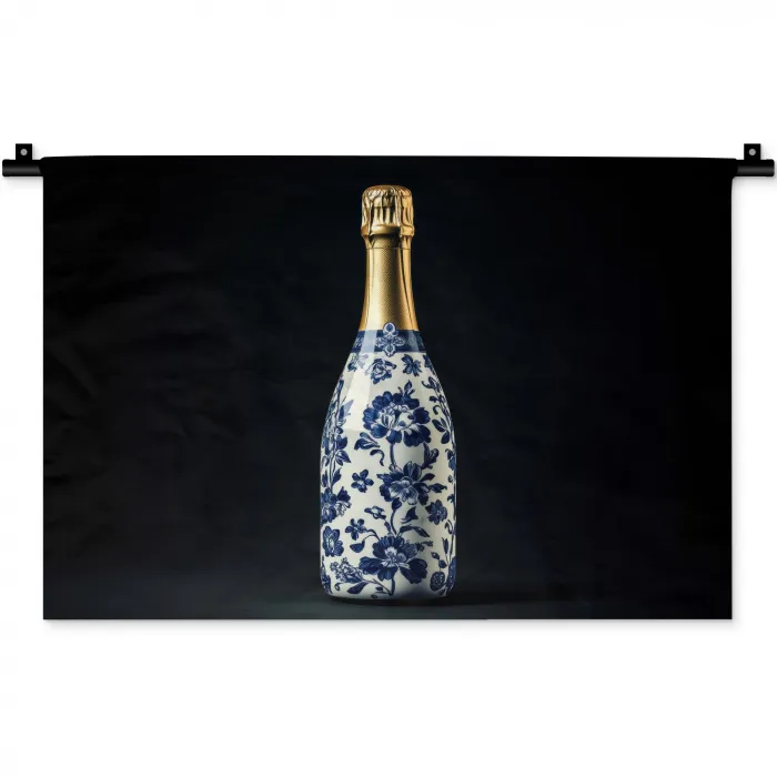 Champagne - Bloemen - Goud - Chique Wandkleed katoen klein -zz3d