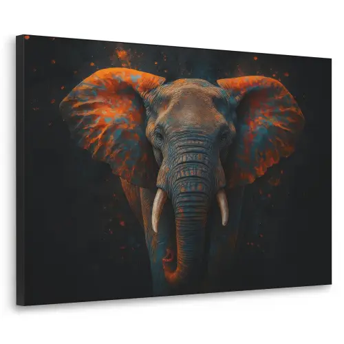 Olifant - Oranje - Oren Textielframe zwart klein -3d