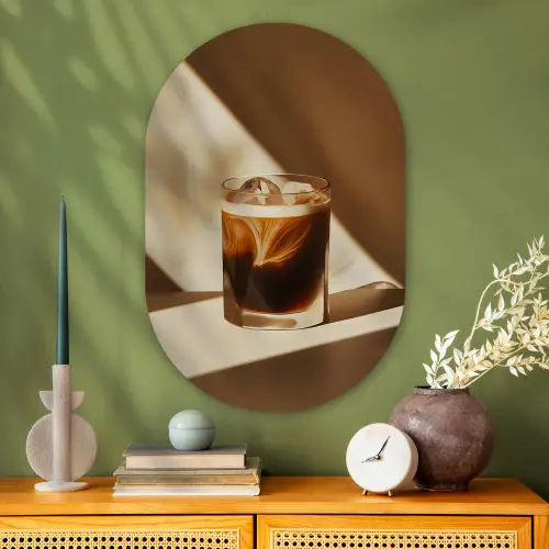 Glas - Ijskoffie - Schaduw - Bruin Wandcirkel Ovaal Glas middel -sfeer2