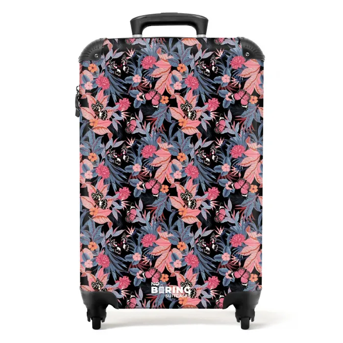 Tropisch vlinder patroon roze blauw NBS - Handbagage koffer - Kinderen Unisex middel -productfoto_recht