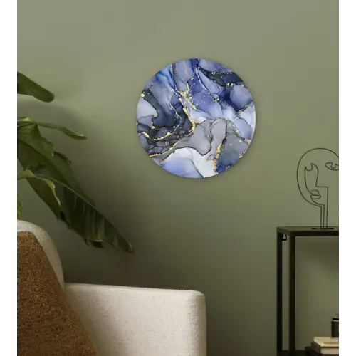 Marmer - Goud - Abstract - Blauw Wandcirkel kunststof plaat 5mm dik klein -sfeer3