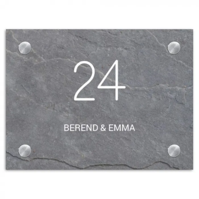 Grijze natuursteen - Klassiek Naambord Rechthoek middel -3d