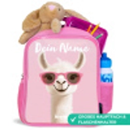 Lama - Wit - Zonnebril - Wimpers Kinderrugzak - Roze middel -inhoud_DE