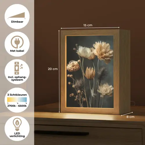 Boeket - Bloemen - Licht - Zwart Light Box met kabel (Tafellamp) klein -USP_NL