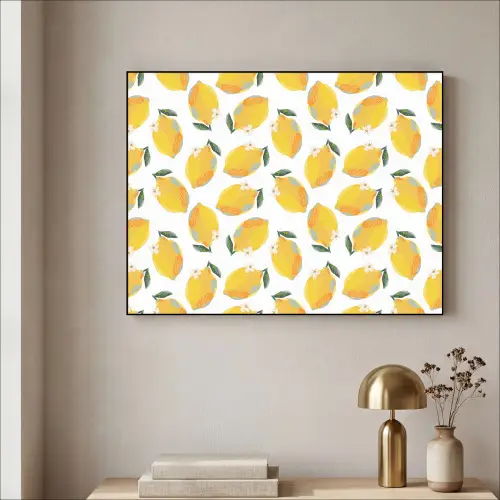 Citroenen - Wit - Bloemen - Patroon Textielframe zwart klein 947 -sfeer2