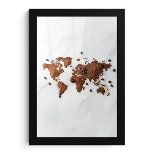 Wereldkaart - Koffie - Marmer fotolijst zwart zonder passe partout klein -3d