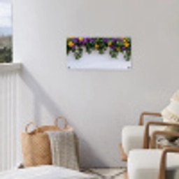 Bloemen - Muur - Geel - Paars tuinposter los doek klein -sfeer8