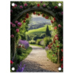 Doorkijk - Tuinboog - Bloemen - Natuur - Pad tuinposter los doek klein -3d