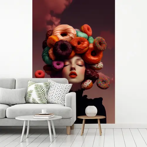 Vrouw - Donuts - Kleurrijk fotobehang vinyl groot -woonkamer