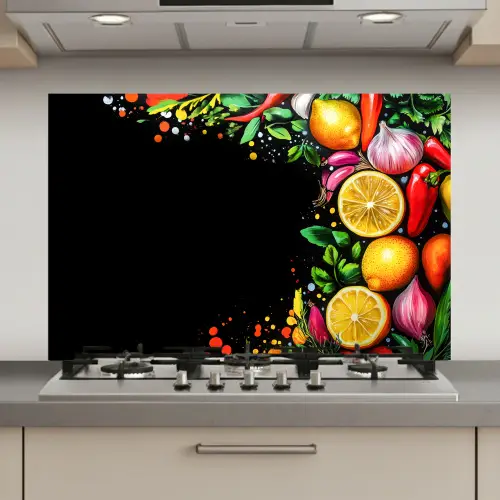 Citroenen - Peper - Kruiden - Graffiti - Verf - Abstract keuken achterwand spatscherm klein -3d_website