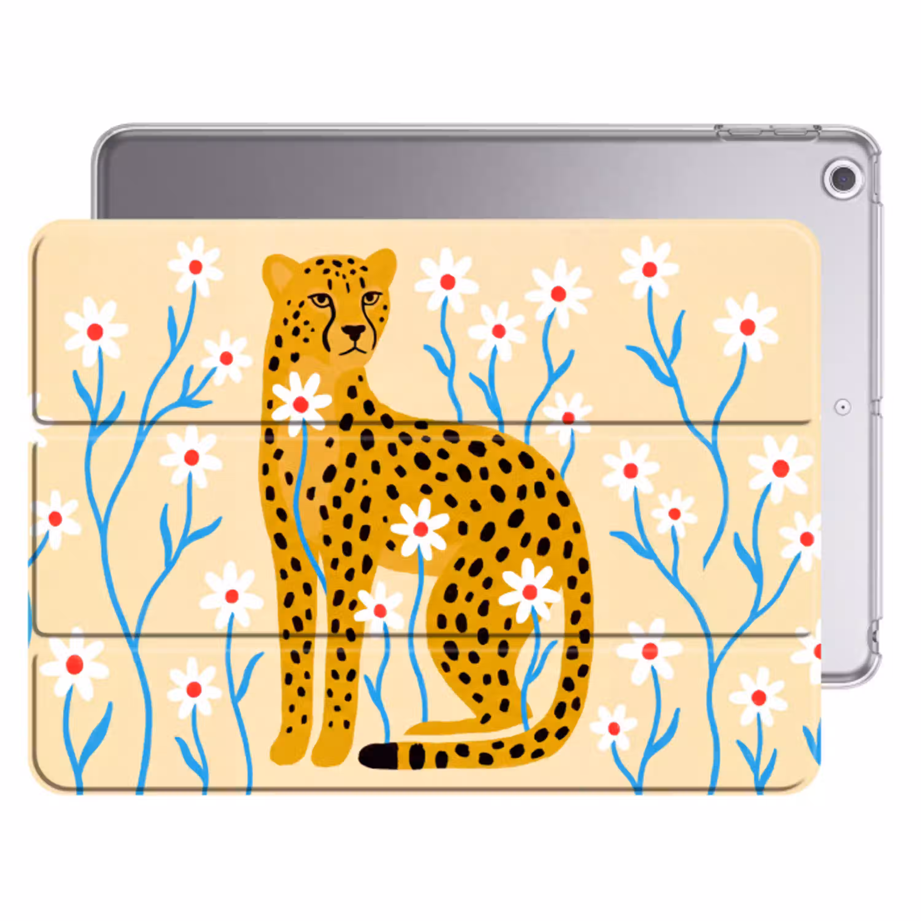 Dieren - Jachtluipaard - Bloemen - Modern - Geel Apple iPad 2017 middel -threedimensional_3d_global