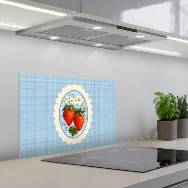 Aardbeien - Lijst - Rood - Geruit keuken achterwand spatscherm klein -3d_schuin