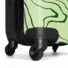 Lichtgroene achtergrond met abstracte donkergroene lijnen NBS - Handbagage koffer - Unisex middel -wiel