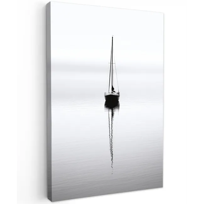 Zeilboot - Zwart - Water - Silhouet Tuinposter op houten frame 2 cm dik klein -3d