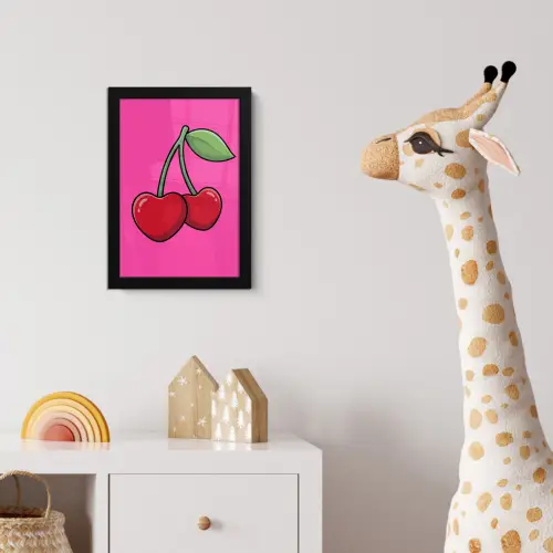 Kers - Roze - Fruit fotolijst zwart zonder passe partout klein -usfeer4_kinderkamer