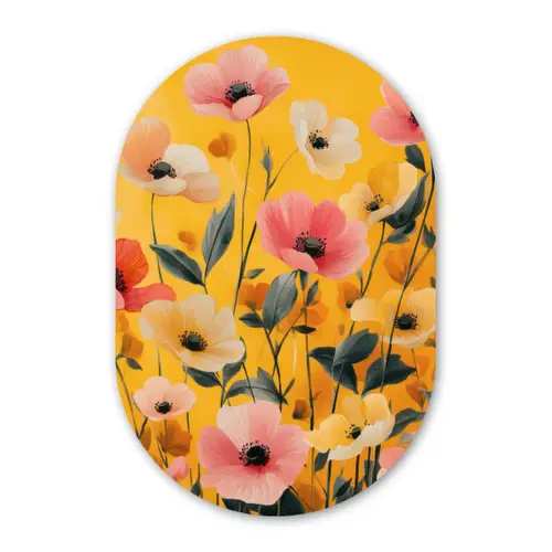Bloemen - Veld - Geel Wandcirkel Ovaal Glas middel -3d