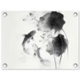 Lotusbloemen - Vissen - Bladeren - Zwart tuinposter los doek klein -3d