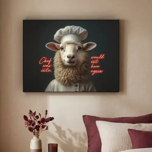 Schaap - Kokskleding - Neon - Quote Textielframe zwart klein -sfeer1