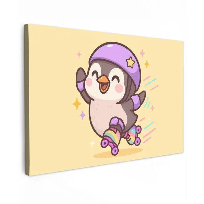 Pinguïn - Rolschaatsen - Geel - Energiek canvas 2cm klein -z3d