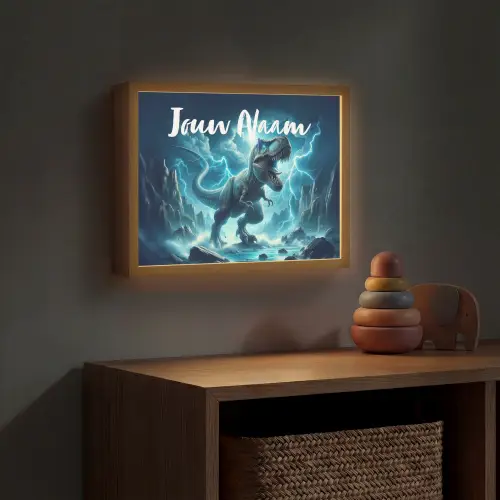 Dino - Blauw - Jongens Light Box met batterij (Wandlamp kind) middel -sfeer5_kind