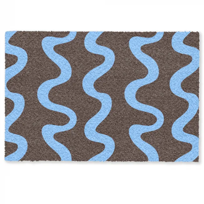 Deurmat - Kronkelende lijnen - Blauw - Bruin - Minimalistisch